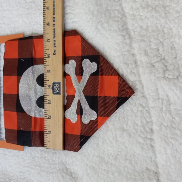 Gothic Glitter Skull Crossbones Buffalo Check Orange Black Small Pet Bandana - Picture 4 of 5